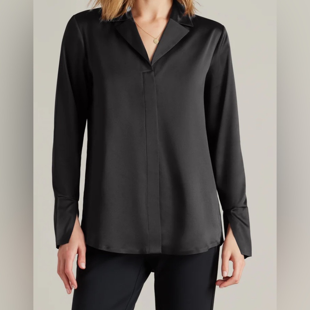 Rhône Black Satin Party Blouse - NWT - Size L
